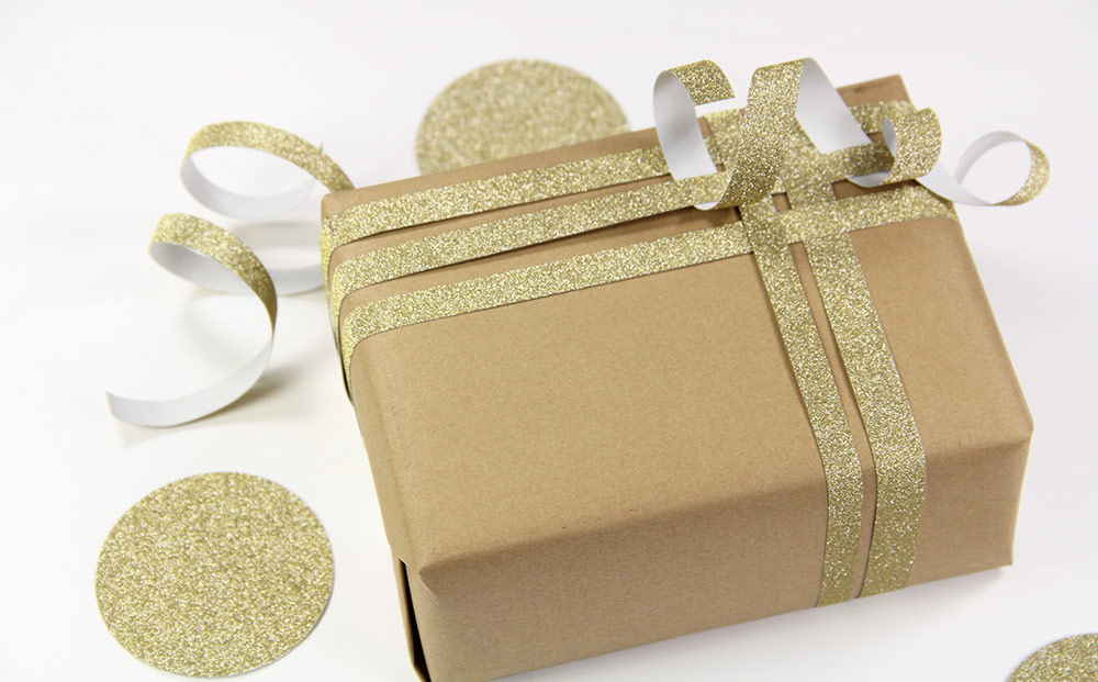Gift box embellished with MirriSPAKLE glitter paper