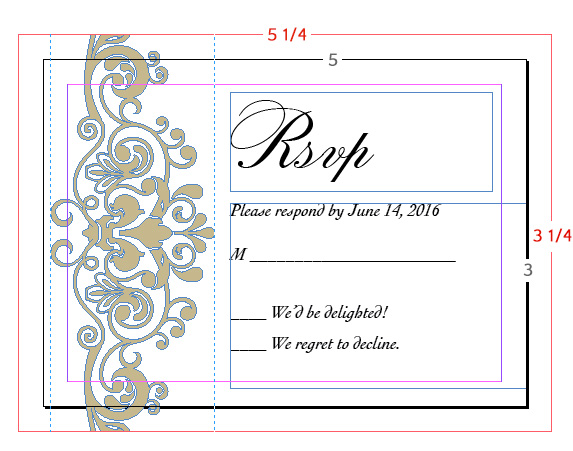 inDesign file of reply card with 1/8 inch bleed
