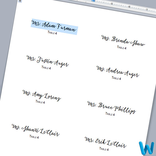 Customize layered place cards in Microsoft Word. Print template and cutting guidelines in post