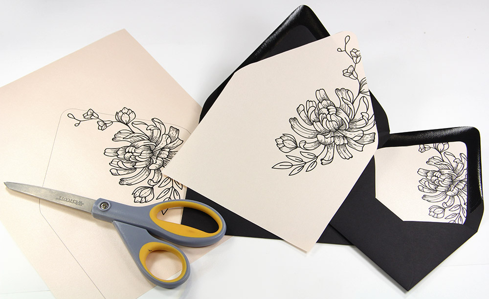 DIY lined euro flap envelopes. Download free euro flap liner outline templates, print on any 8 1/2 x 11 paper, cut.