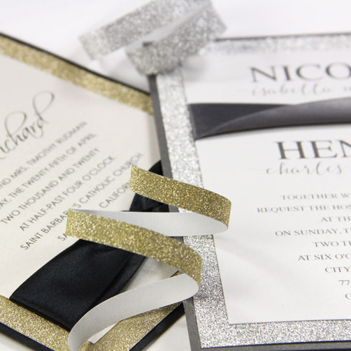 Hand made glitter layered invitations. Get creative invitation ideas from LCI Paper