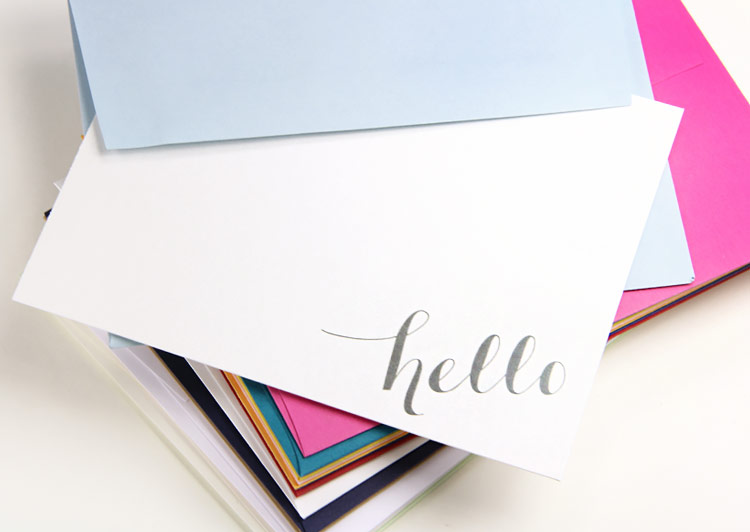 Free printable hello note card printed on gmund colors metallic