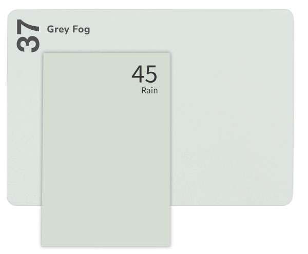 Light blue gray paper -  Keaykolour Grey Fog compared to Gmund Colors Rain