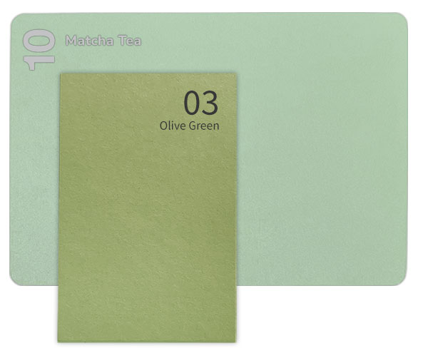 Gmund Colors and Keaykolour paper comparison | Gmund Olive Green (3) is a mid green like Keaykolour 10 matcha tea