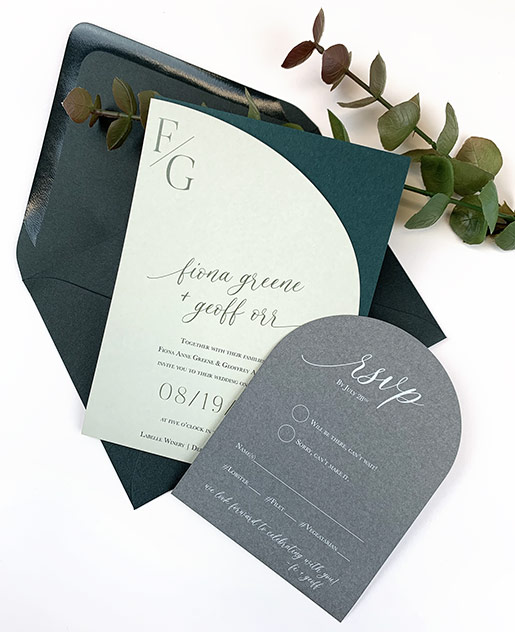 Modern arch wedding invitations made with LCI Paper arch card and printing
