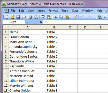 place cards spreadsheet file