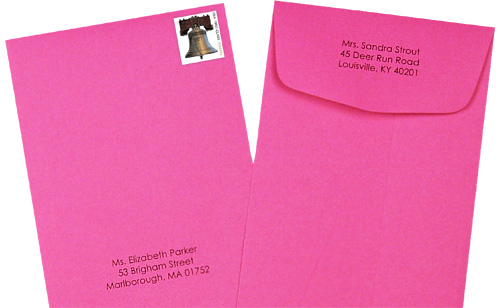 policy envelopes address vertically with return address on the back flap
