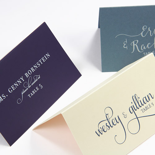 Colorful, contemporary name cards from LCI Paper. Order blank or printed with your custom design