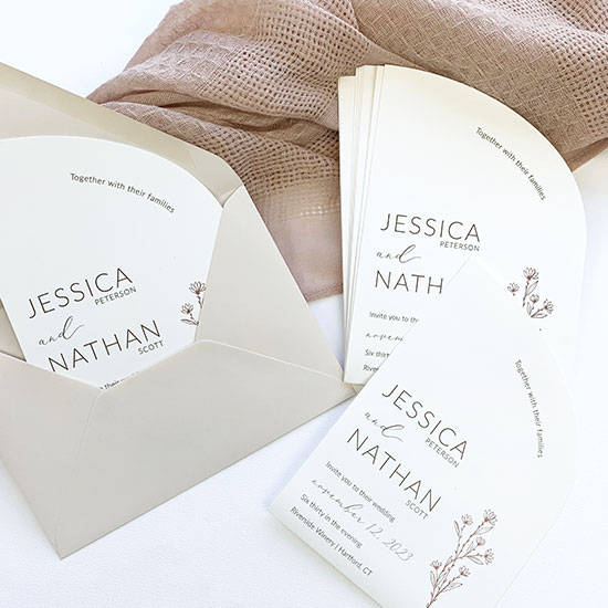 Arch Wedding Invitation | Minimalist Suite with White Ink and Vellum Band