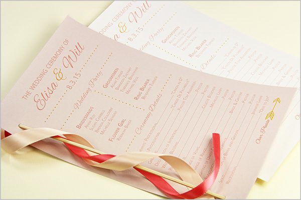 single page card stock programs with ribbon wand attached
