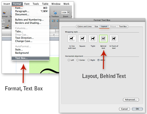 set layout of text box in Word