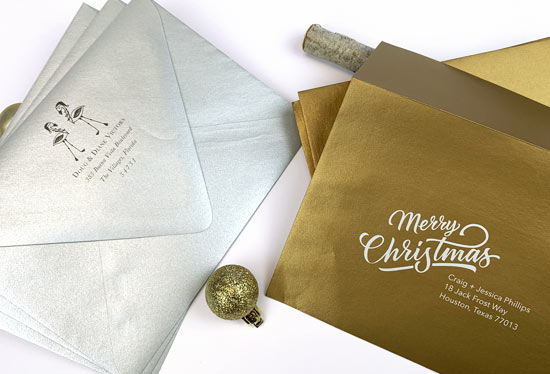 Metallic shimmery silver and gold holiday envelopes LCI Paper