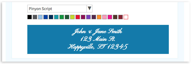 Select font and color for reply envelope printing