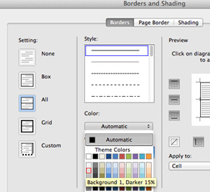 microsoft word custom borders of symbols for table