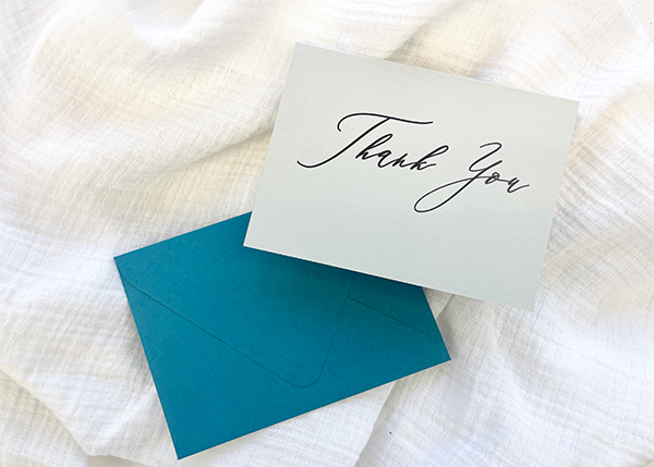 Free printable thank you card printed on GMUND Colors Rain Folded Card