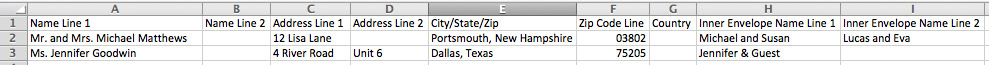 Addresses typed in to envelope addressing template