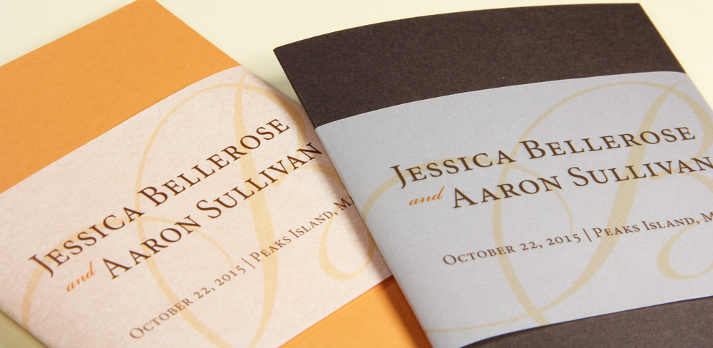 folding wedding programs with wide printed vellum bands