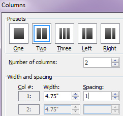 Word format 2 columns