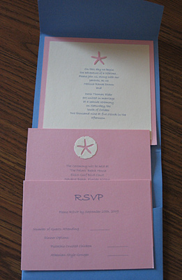 Inside Melissa's sea blue wedding invitation