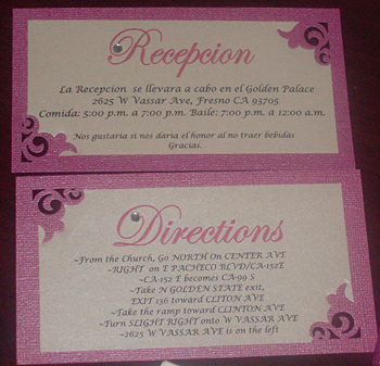 Mayra's Handmade Pocket Fold Wedding Invitation reception and direction cards