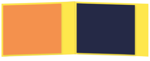 Adhere a 4 7/8 x 5 1/2 Orange invitation layer on the left, Pelagus invitation layer on the right