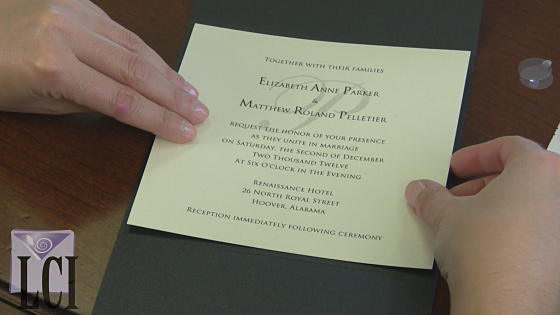 Adhere Invitation Card To Center Panel Of Pocket Envelope