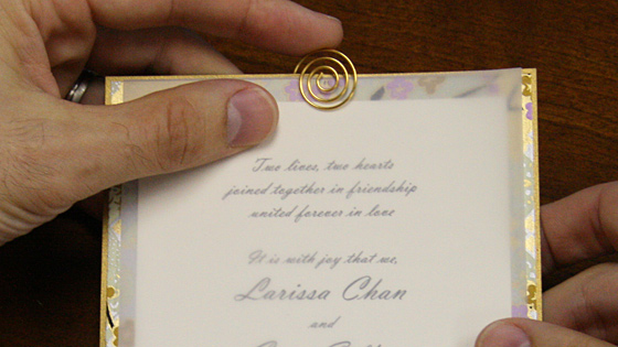 attach vellum layer to card with Gold Spiral Clip