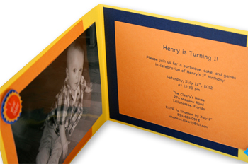 Yellow, blue, and orange booklet invitation for child's birthday