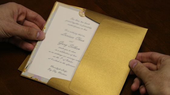 pocket card wedding invitation in mailing envelope