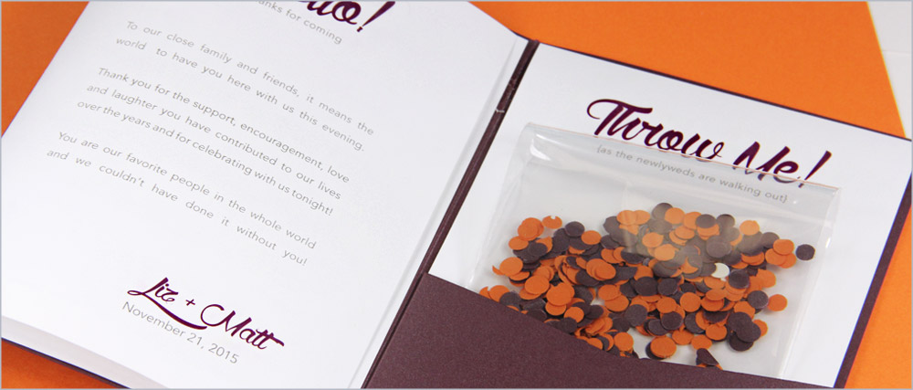 Place confetti and "throw me" card in pocket - pocket program tutorial on LCIPaper.com
