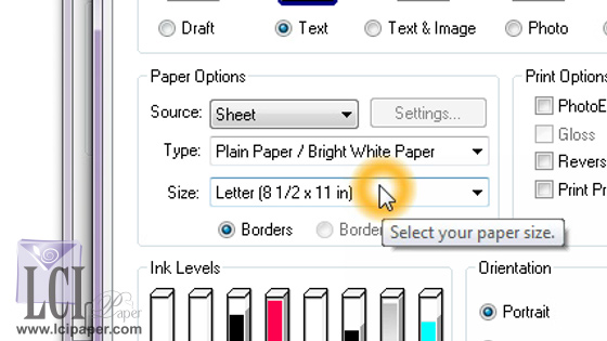 print driver select custom document size