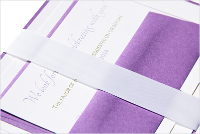invitation suite with wide satin ribbon band