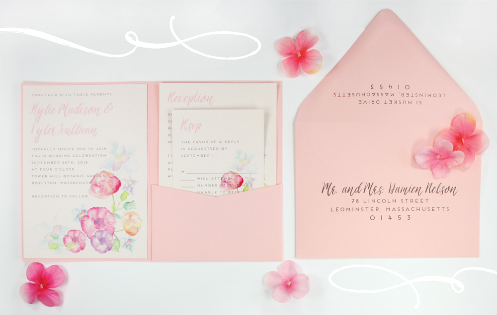 diy pink watercolor pocket invitation