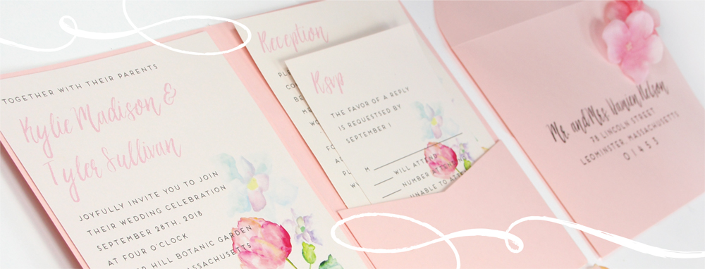 watercolor pink invitation made with matte pocket from lci paper